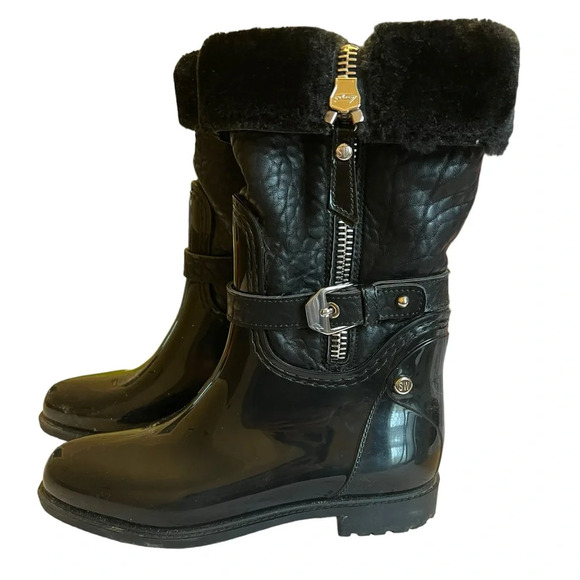 Stuart Weitzman women’s black rubber fold over rain boots sz 35 US 5 - Picture 1 of 5